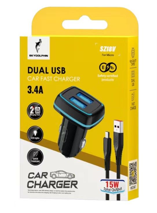 Автомобильное зарядное устройство SkyDolphin SZ18V (2USB, 3.4A) Black + кабель microUSB (AZP-000101)