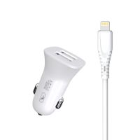Автомобільний зарядний пристрій SkyDolphin SZ09L (2USB, 3.4A) White + кабель Lightning (AZP-000108)
