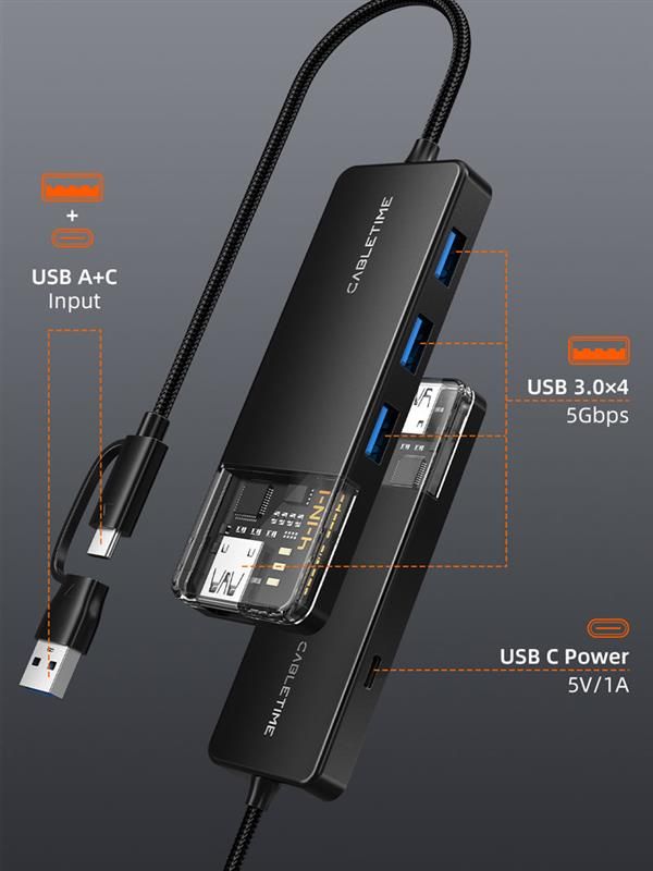 USB-хаб Cabletime USB Type-C 4-в-1 (CB03B)