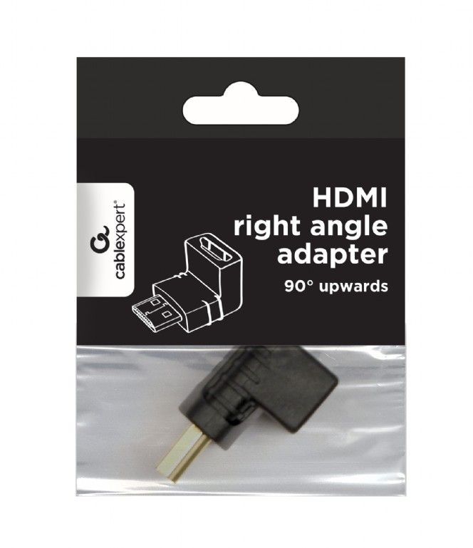 Адаптер Cablexpert HDMI - HDMI (M/F), кут 90 градусів, чорний пакет (A-HDMI90-FML)