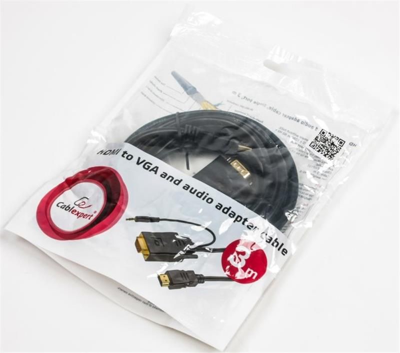 Кабель Cablexpert HDMI - VGA+3.5 мм V 1.4 (M/M), 3 м, чорний пакет (A-HDMI-VGA-03-10)