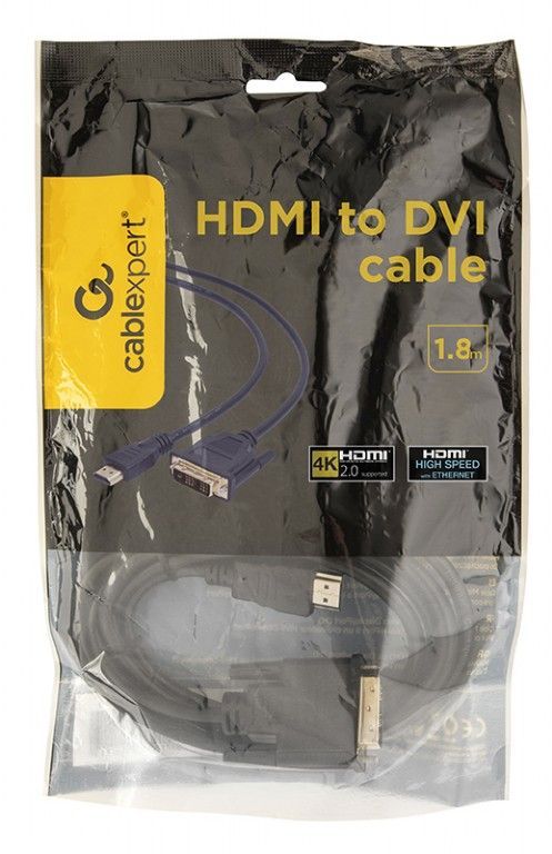Кабель Cablexpert HDMI - DVI V 1.4 (M/M), 1.8 м, чорний пакет (CC-HDMI-DVI-6)