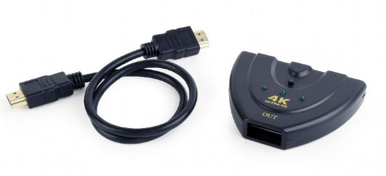 Перемикач HDMI-інтерфейсу Cablexpert HDMI - 3хHDMI V 1.4 (M/F), 0.5 м, чорний блістер (DSW-HDMI-35)
