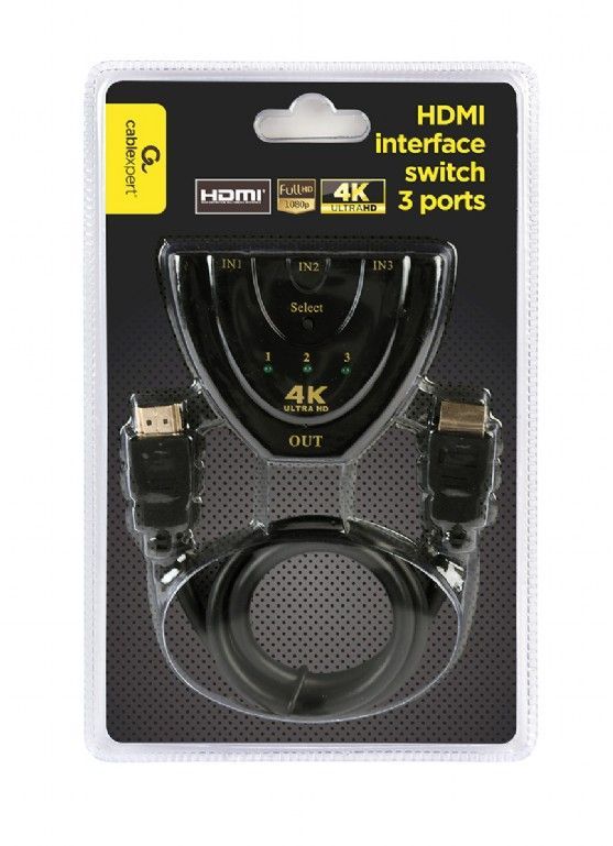 Перемикач HDMI-інтерфейсу Cablexpert HDMI - 3хHDMI V 1.4 (M/F), 0.5 м, чорний блістер (DSW-HDMI-35)