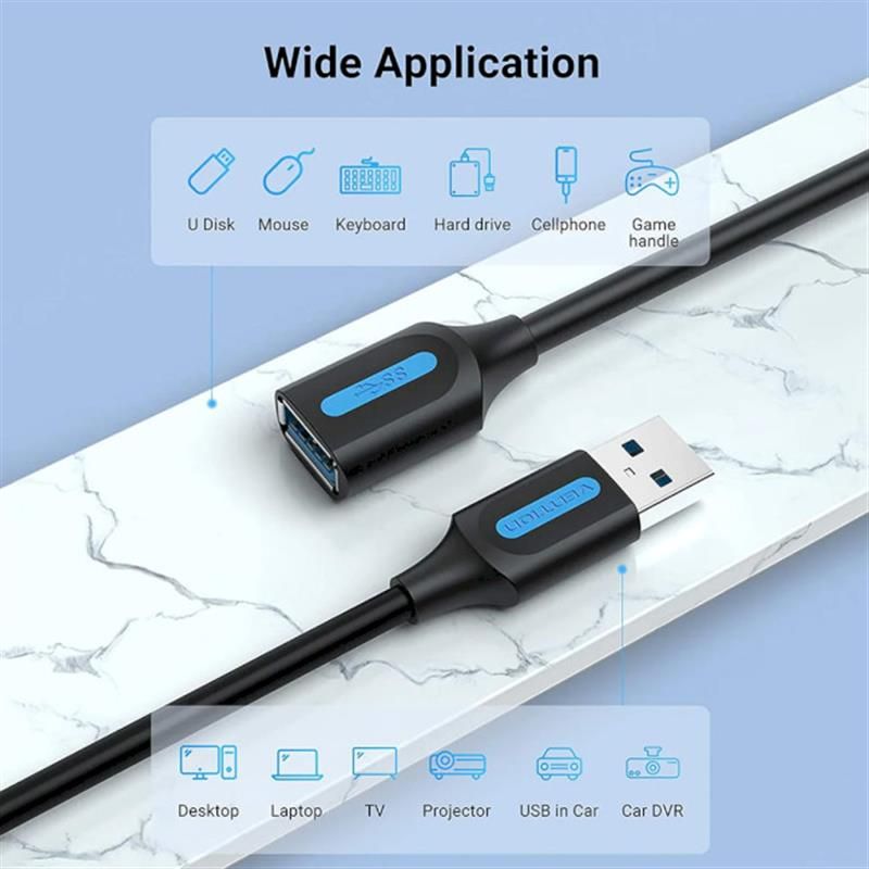 Удлинитель Vention USB - USB (M/F), 0.5 м, Black (CBHBD)