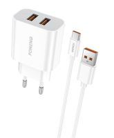 Мережевий зарядний пристрій Foneng EU45 Dual USB Charger (2USBх2.4A) White + кабель USB Type C (EU45-CH-TC)