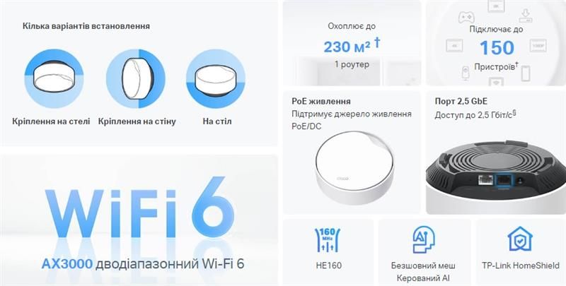 WiFi Mesh-система TP-Link Deco X50 PoE(1-pack) (DECO-X50-POE-1-PACK)