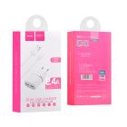 Мережевий зарядний пристрій Hoco C12 (2USB, 2.4А) White + кабель MicroUSB (C12MW)