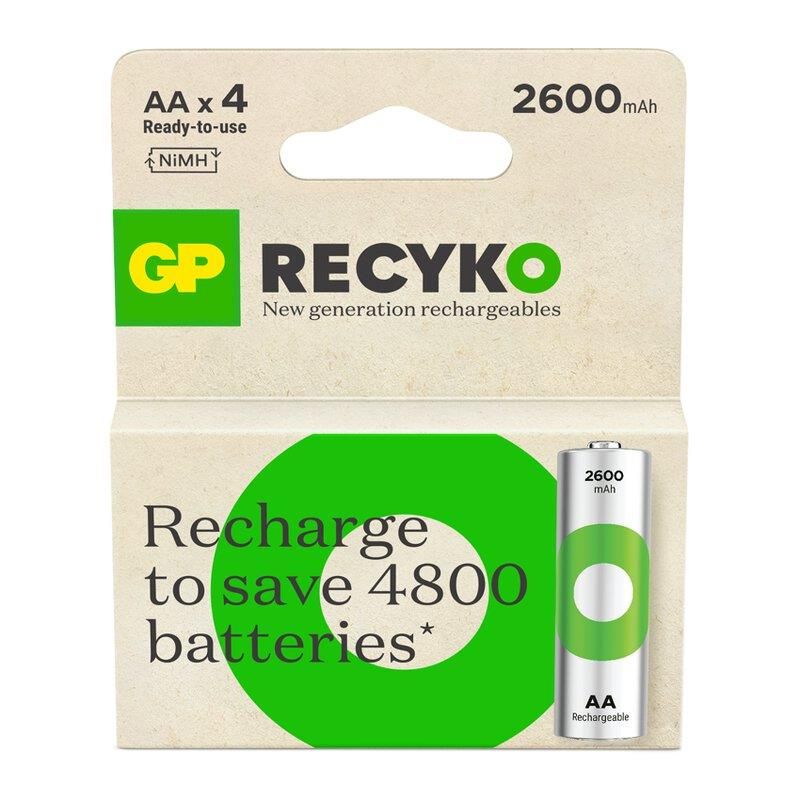 Аккумуляторы GP Recyko 2600 AA/HR06 NI-MH 2600 mAh BL 4 шт (GP270AAHCER21-2TLB4)