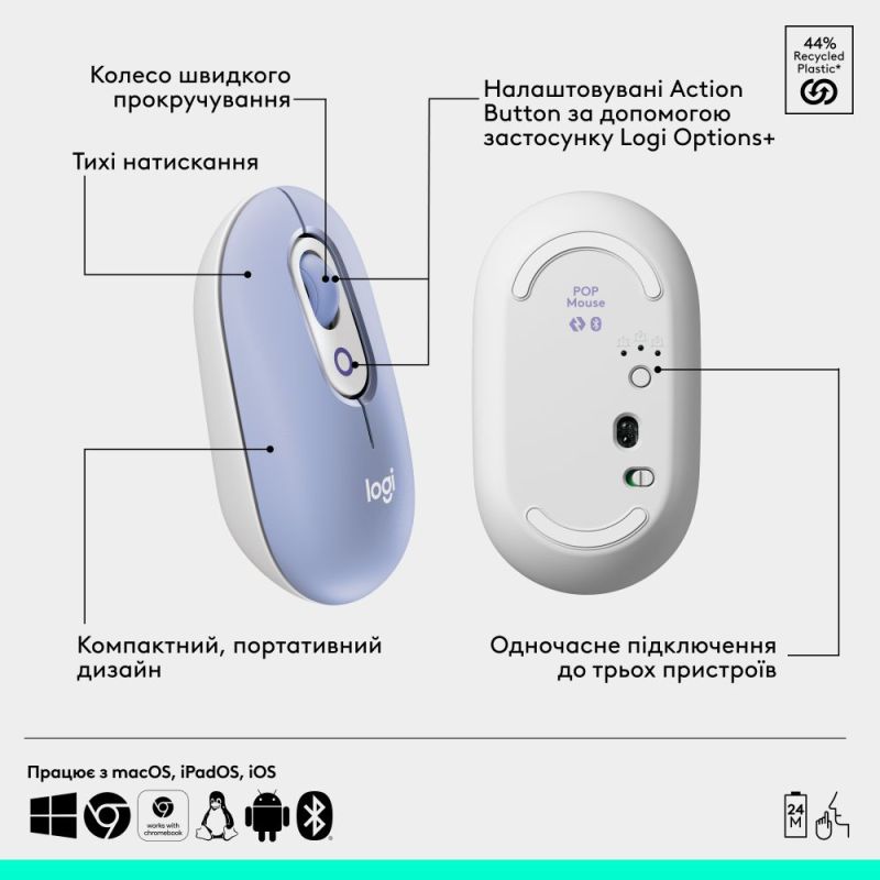Мышь беспроводная Logitech Pop Mouse with Emoji Lilac (910-007414)