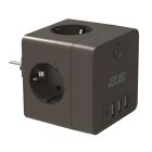 Мережевий адаптер 2E 4xТип F, 16A, 3xUSB-A, 1x USB-C, чорний (2E-AD431BK)
