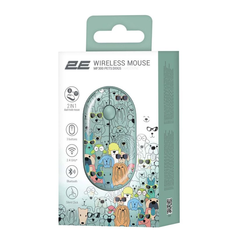 Миша бездротова 2E MF300 Pets Dogs Silent WL BT Green  (2E-MF300WPETSGN)
