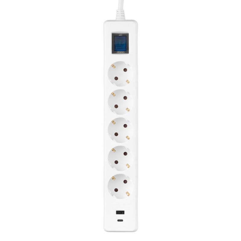 Мережевий фільтр 2E 5хSchuko, 1 х USB, 1 x USB-C, 3 м (2E-SP515M3USBWH)