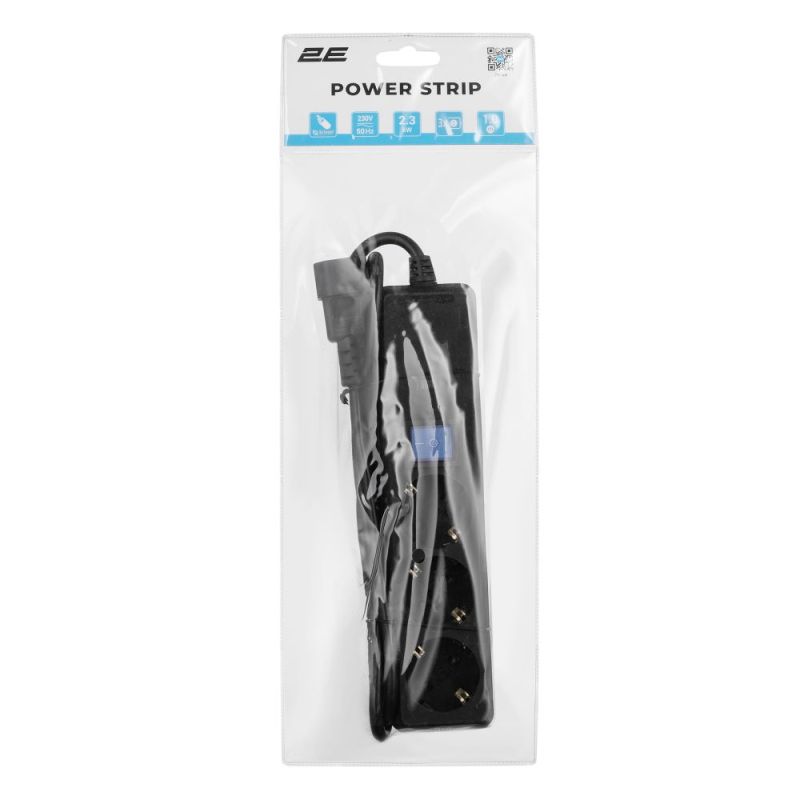 Фільтр живлення 2E 3 розетки, 1 м, чорний (2E-U03C14M1BK)