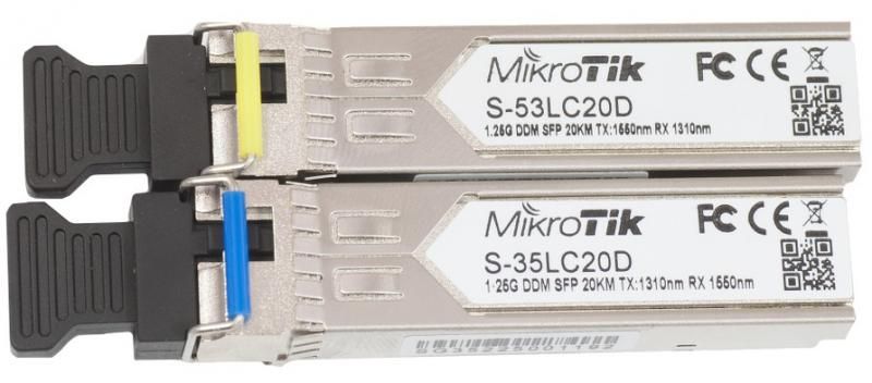 Модуль SFP MikroTik пара (1.25G Single Mode, LC, до 20км, підтримує DDM) (S-3553LC20D)