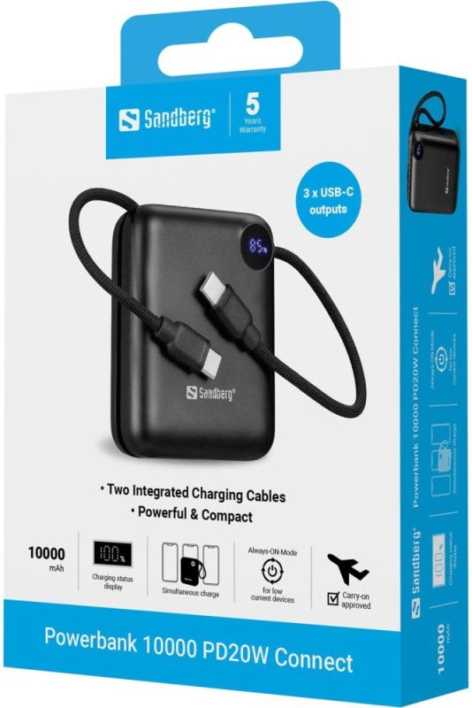 Універсальна мобільна батарея Sandberg 10000mAh 20W Black (421-26)