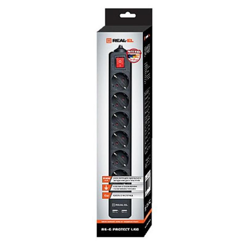 Фильтр питания REAL-EL RS-6 Protect USB 5 м Black (EL122300018)