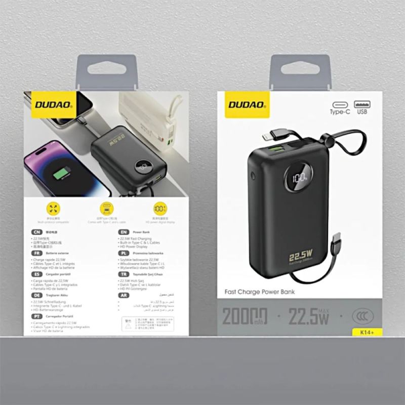 Универсальная мобильная батарея Dudao K14+ 20000mAh 22.5W Black (6977196680016)