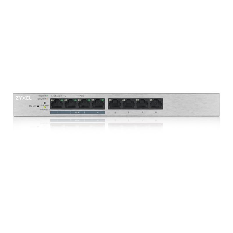 Коммутатор ZYXEL GS1200-8HP v2 (4xGE, 4xGE PoE, PoE 60W, металл, настольный, бесшумный, WebSmart) (GS1200-8HPV2-EU0101F)
