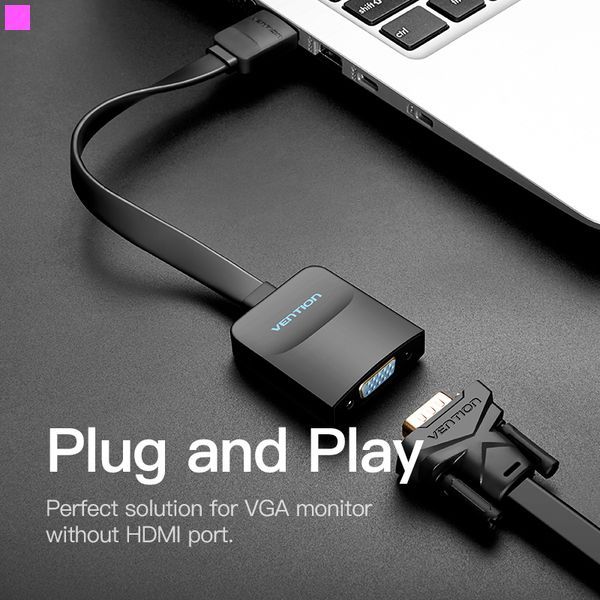 Адаптер Vention Flat HDMI - VGA (M/F), зі звуком і живленням, 0.15 м, чорний (42161)