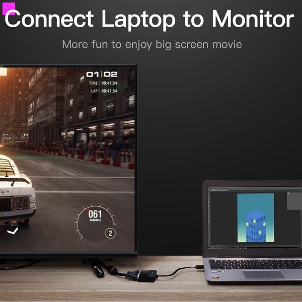 Адаптер Vention Flat HDMI - VGA (M/F), зі звуком і живленням, 0.15 м, чорний (42161)
