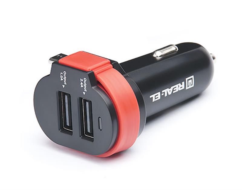 Автомобільний зарядний пристрій REAL-EL CA-35 (3USBx3.4A) Black/Orange + кабель microUSB (EL123160012)