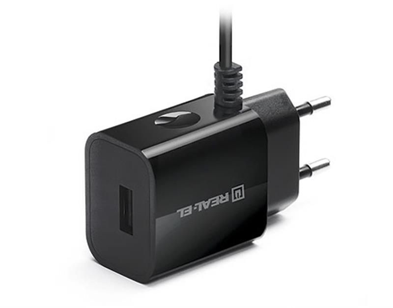 Сетевое зарядное устройство REAL-EL CH-217 (2USB, 2.1A) Black + кабель Lightning (EL123160016)