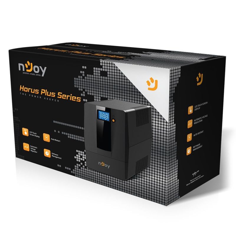Джерело безперебійного живлення NJOY Horus Plus 1000 (PWUP-LI100H1-AZ01B), Lin.int., AVR, 4 x евро, USB, LCD, пластик (Horus Plus 1000 USB)