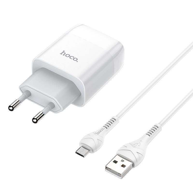Зарядний пристрій Hoco C72A Glorious (1USB, 2.1А) White + кабель MicroUSB (6931474713001)