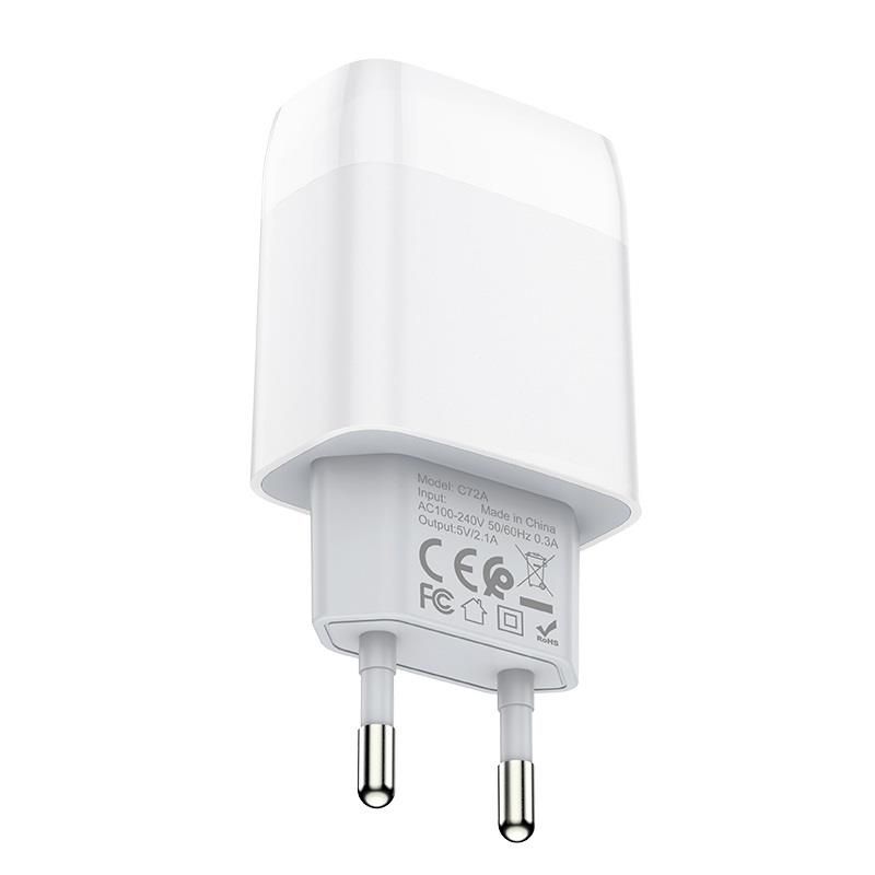 Зарядний пристрій Hoco C72A Glorious (1USB, 2.1А) White + кабель MicroUSB (6931474713001)