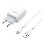 Зарядний пристрій Hoco C72A Glorious (1USB, 2.1А) White + кабель Type-C (6931474713018)