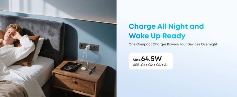 Сетевое зарядное устройство Anker Charger 70W, 3xUSB-C, 1xUSB-A, Black (A121CG11)