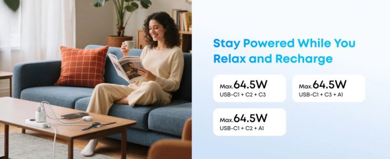Сетевое зарядное устройство Anker Charger 70W, 3xUSB-C, 1xUSB-A, Black (A121CG11)