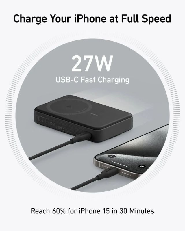 Универсальная мобильная батарея Anker MagGo 10000mAh 27W Black (A1654G11)