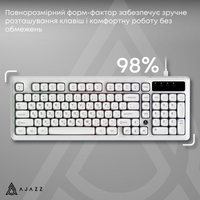 Клавиатура Ajazz AF98 Black USB-C White (AF98-W)