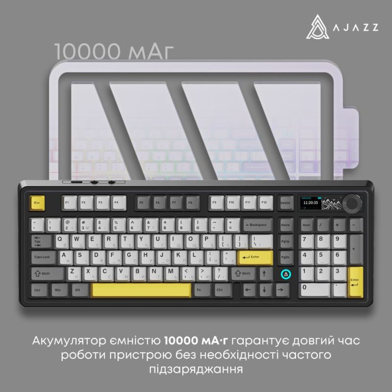 Клавіатура бездротова Ajazz AK980 V2 Maillard Switch Black (AK980-V2-M-BGY)
