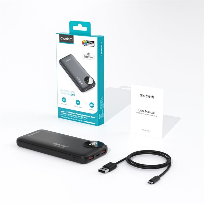 Універсальна мобільна батарея Choetech 10000mAh 22.5W Black (B791)
