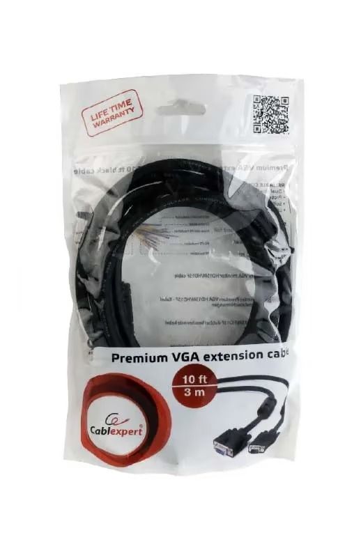Кабель удлинитель Cablexpert (CC-PPVGAX-10B) VGA-VGA HD15M/HD15F с 2-мя фер. кольцами, черный, 3м (CC-PPVGAX-10-B)