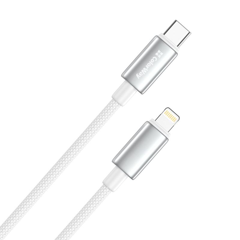 Кабель ColorWay USB Type-C - Lightning (M/M), zinc alloy braided, 3А, 1 м, White (CW-CBPDCL098-WT)