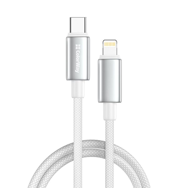 Кабель ColorWay USB Type-C - Lightning (M/M), zinc alloy braided, 3А, 1 м, White (CW-CBPDCL098-WT)