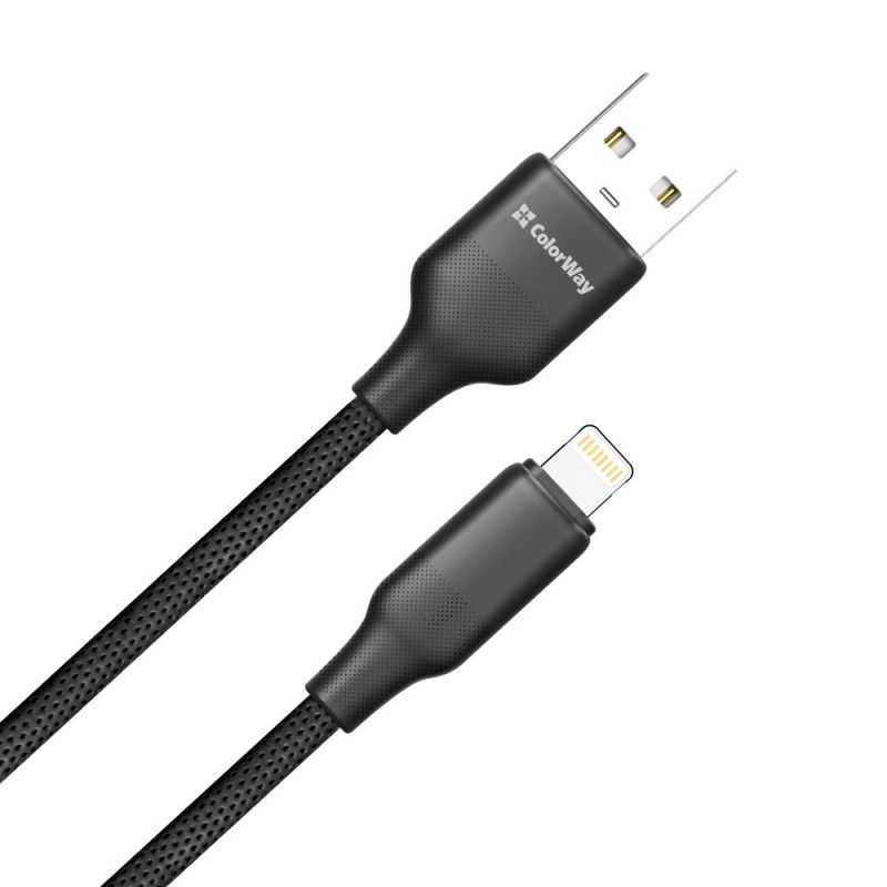 Кабель ColorWay USB - Lightning (M/M), TPE embossed, 3А, 2 м, Black (CW-CBUL102-BK)