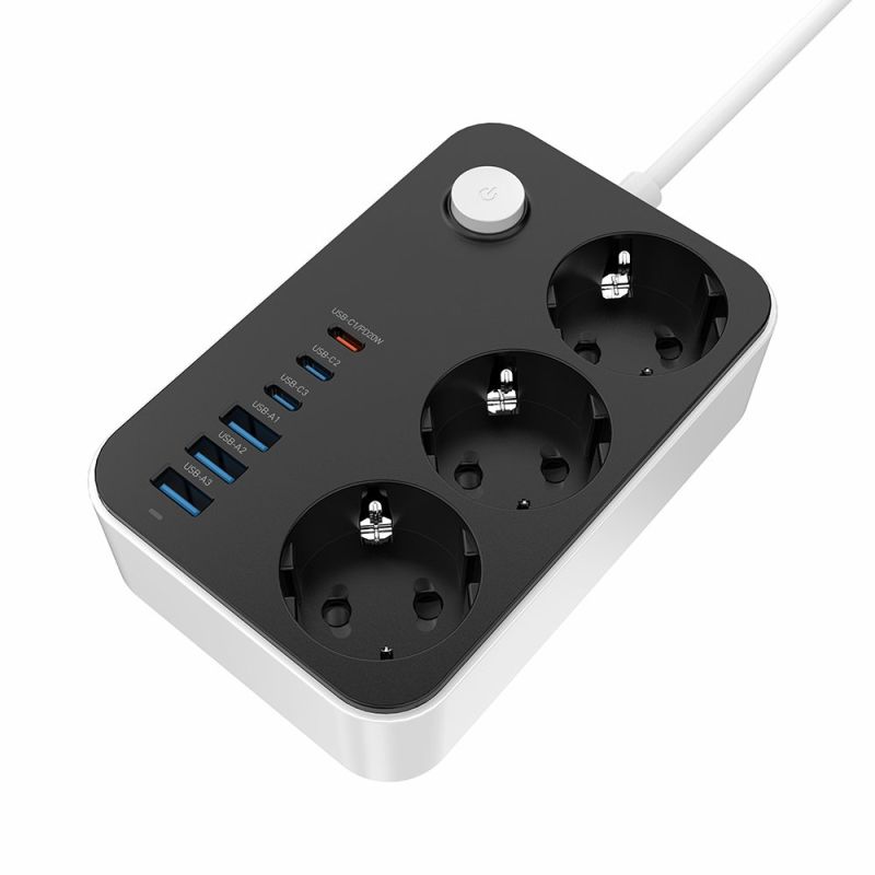 Фільтр живлення ColorWay 20W (3 USB-A + 3 TYPE-C) 3 розетки, 6 USB, 2 м, чорний (CW-CHE36PDB)
