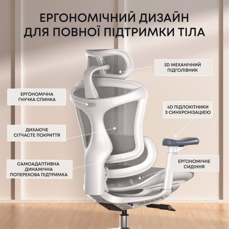 Крісло офісне Sihoo Doro C300L Mesh White (DORO-C300L-A3-102)