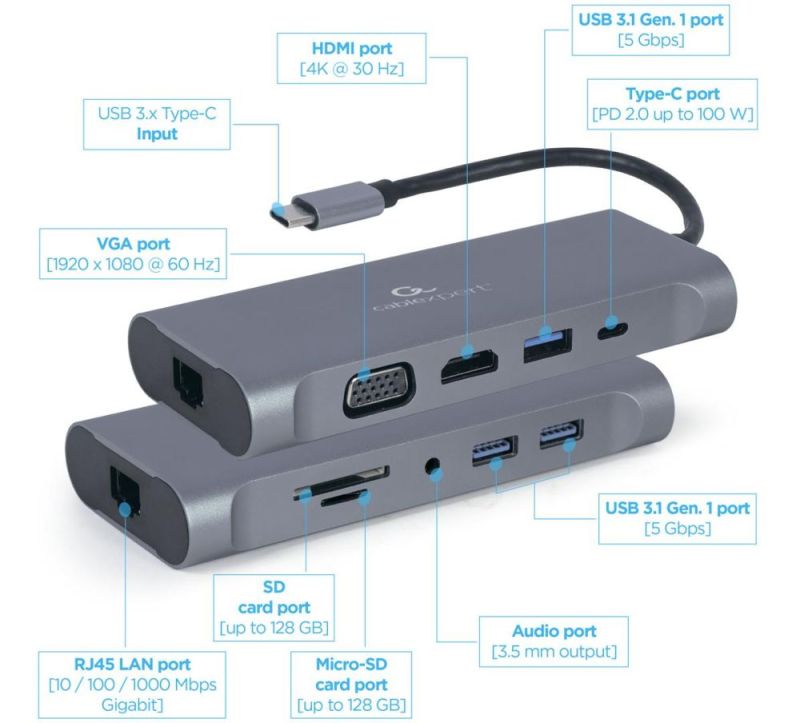 Док станція Cablexpert USB-C 7-в-1 (A-CM-COMBO7-01)