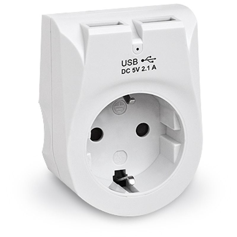 Сетевое зарядное устройство с розеткой REAL-EL CS-25 (2USB, 2.1A) White (EL123160006)