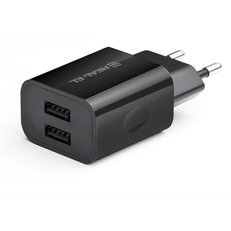 Мережевий зарядний пристрій REAL-EL CH-210 (2USB, 2.1A) Black (EL123160014)
