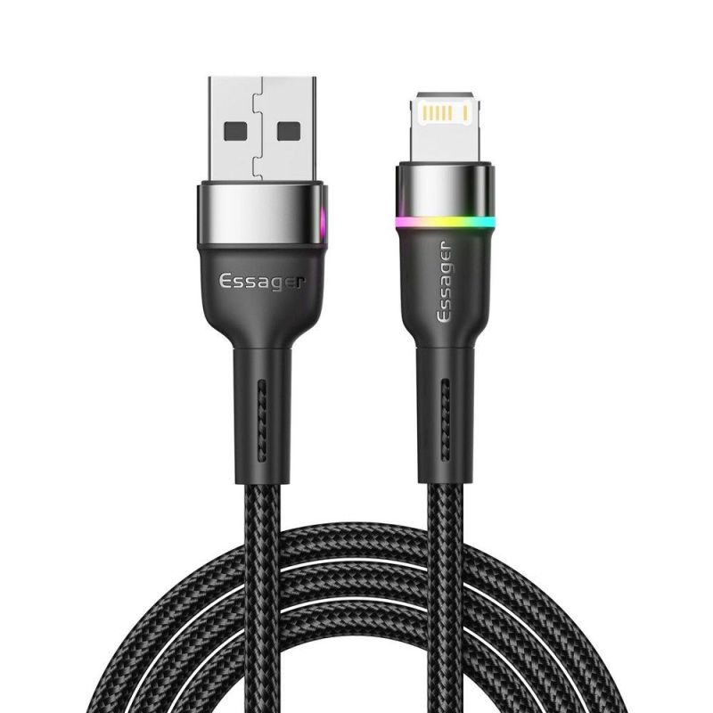 Кабель Essager Colorful LED USB - Lightning (M/M), 1 м Black (EXCL-XCD01)