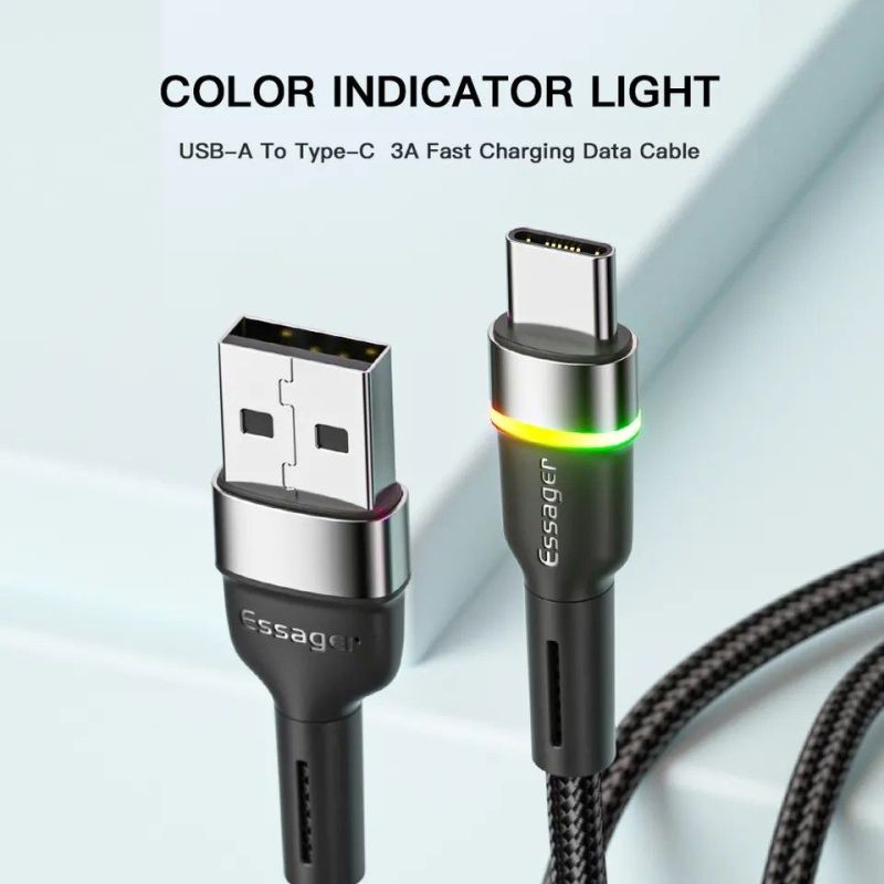 Кабель Essager Colorful LED USB - USB Type-C (M/M), 1 м Black (EXCT-XCD01)