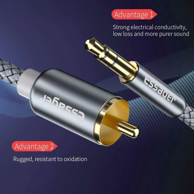 Кабель Essager Monster 3.5 мм - 2xRCA (M/M), 2 м, Grey (EYPZJ-MYA0H)