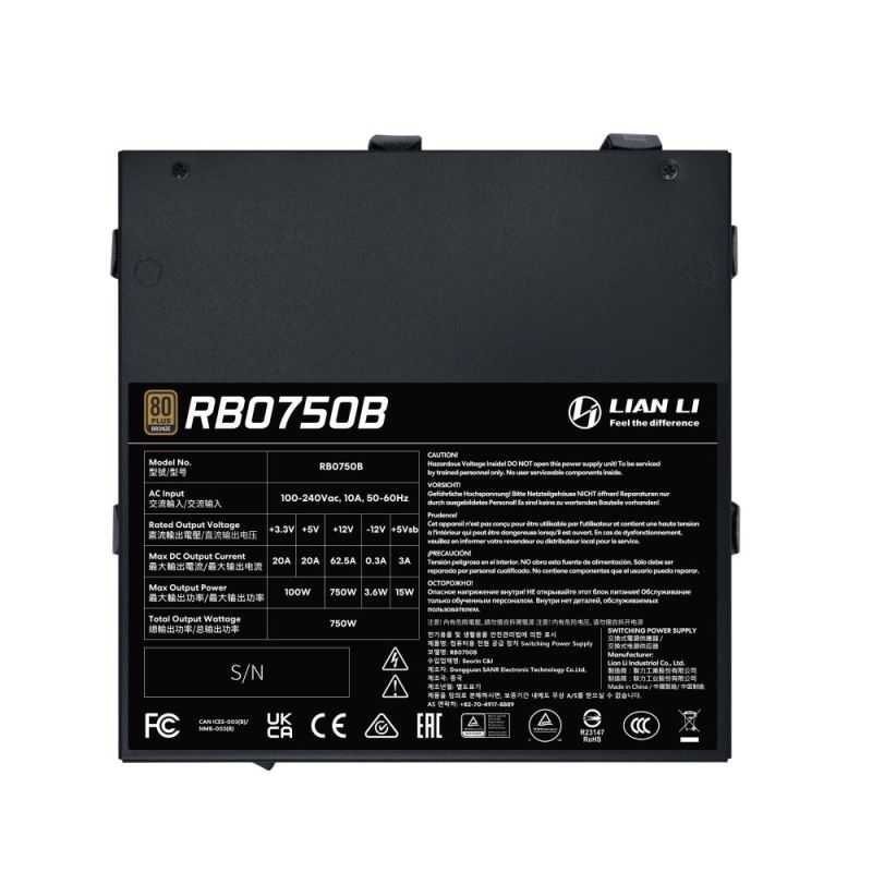 Блок живлення Lian Li RB0750B, 80 Plus Bronze, Black, EU Cord (G9P.RB0750B.B000.EU)